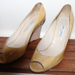 Jimmy Choo Women’s Nude Patent Leather wedge 4" heels US 11